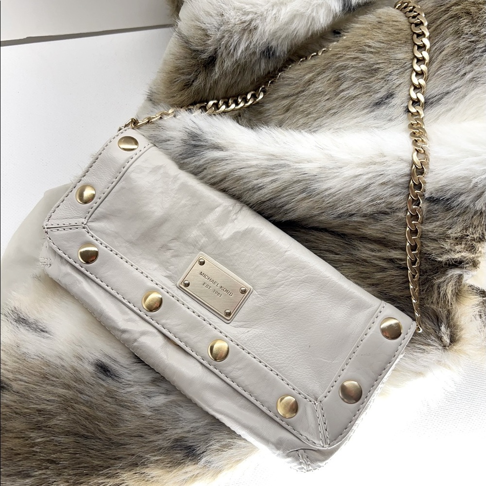 Michael Kors white leather and gold chain studded purse/ clutch
